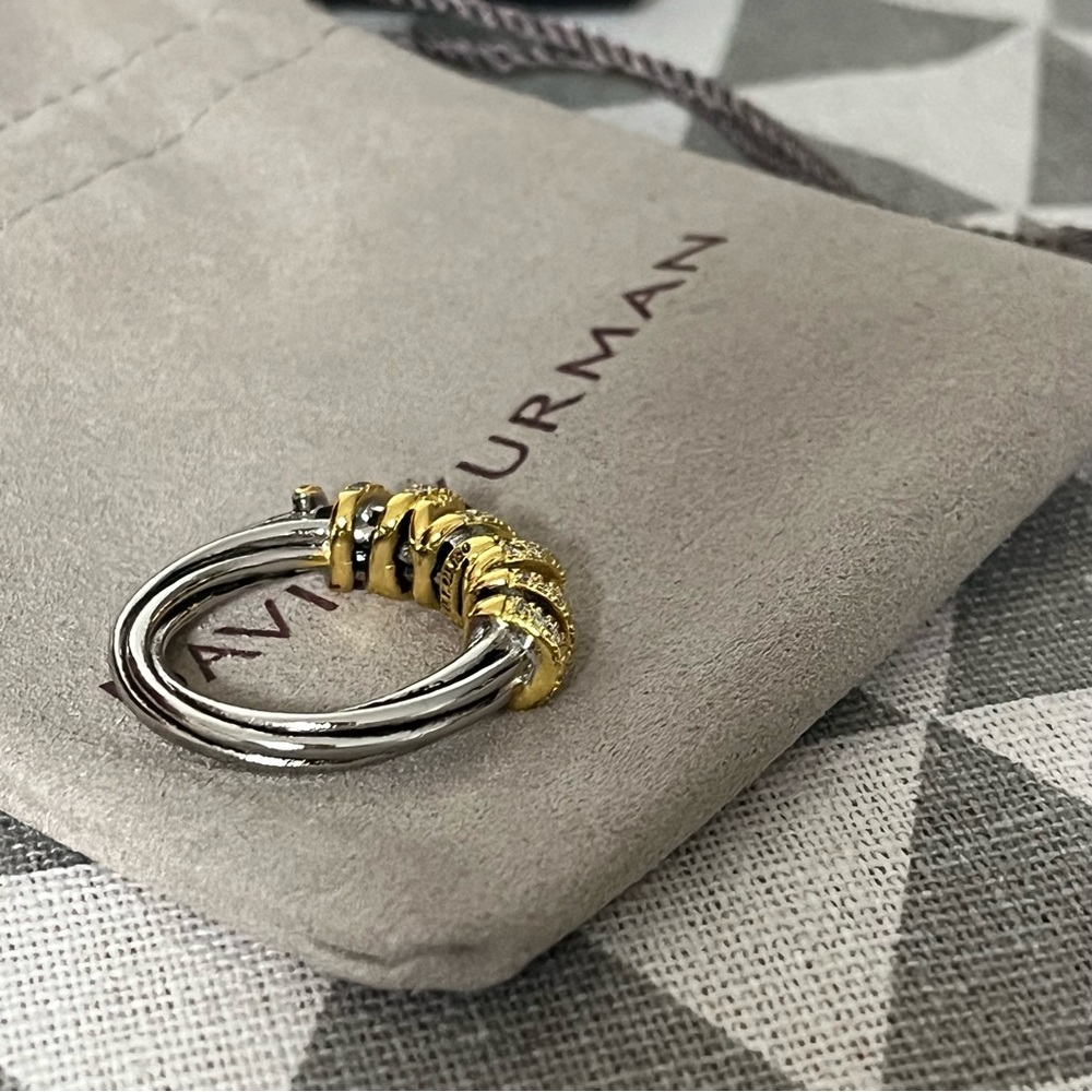 David Yurman Two-Tone Pavé Cable Ring sz7 - Picture 4 of 5